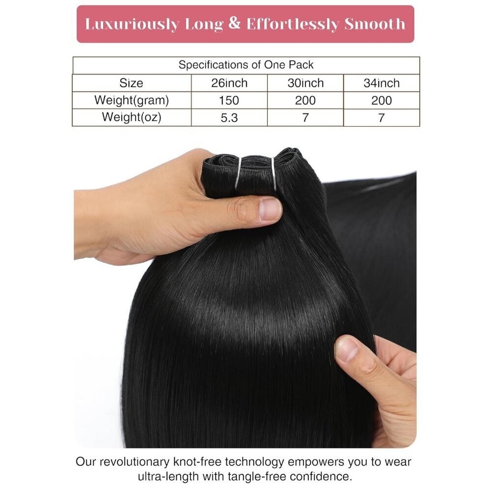 26 Inch Synthetic Hair Extensions for Thin Hair Natural Black Long Weft - Picture 2 of 9